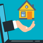 A graphic of a laptop with a hand holding a house representing foreign investment