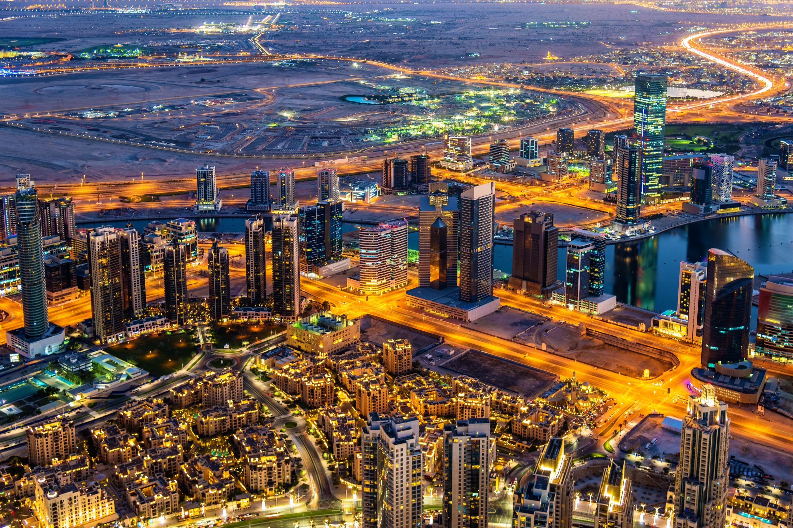 nighttime panorama of Dubai 